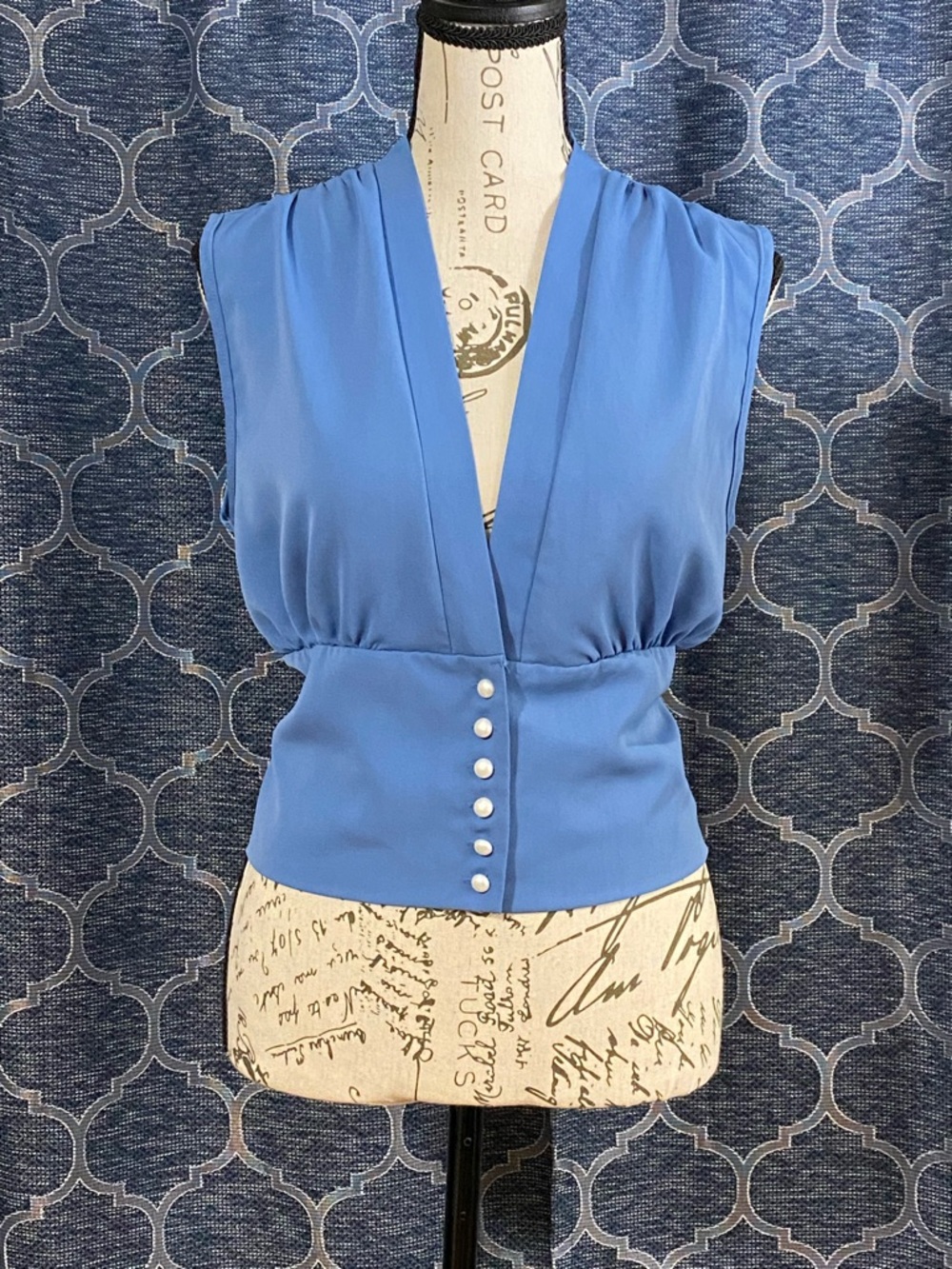 SHEIN Sleek V-Neck Sleeveless Blue Blouse
